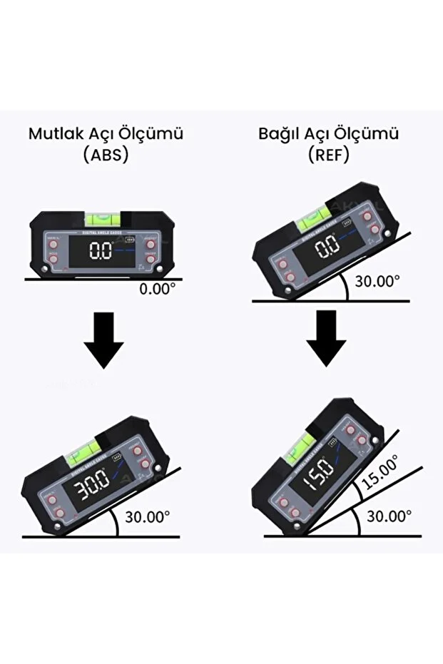 Mini Dijital Eğim Ölçer | Su Terazili- Type C ile şarj edilebilir.